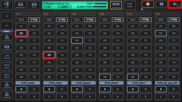 G-Stomper Producer Song Arranger Recording - Prepare Pattern Slots